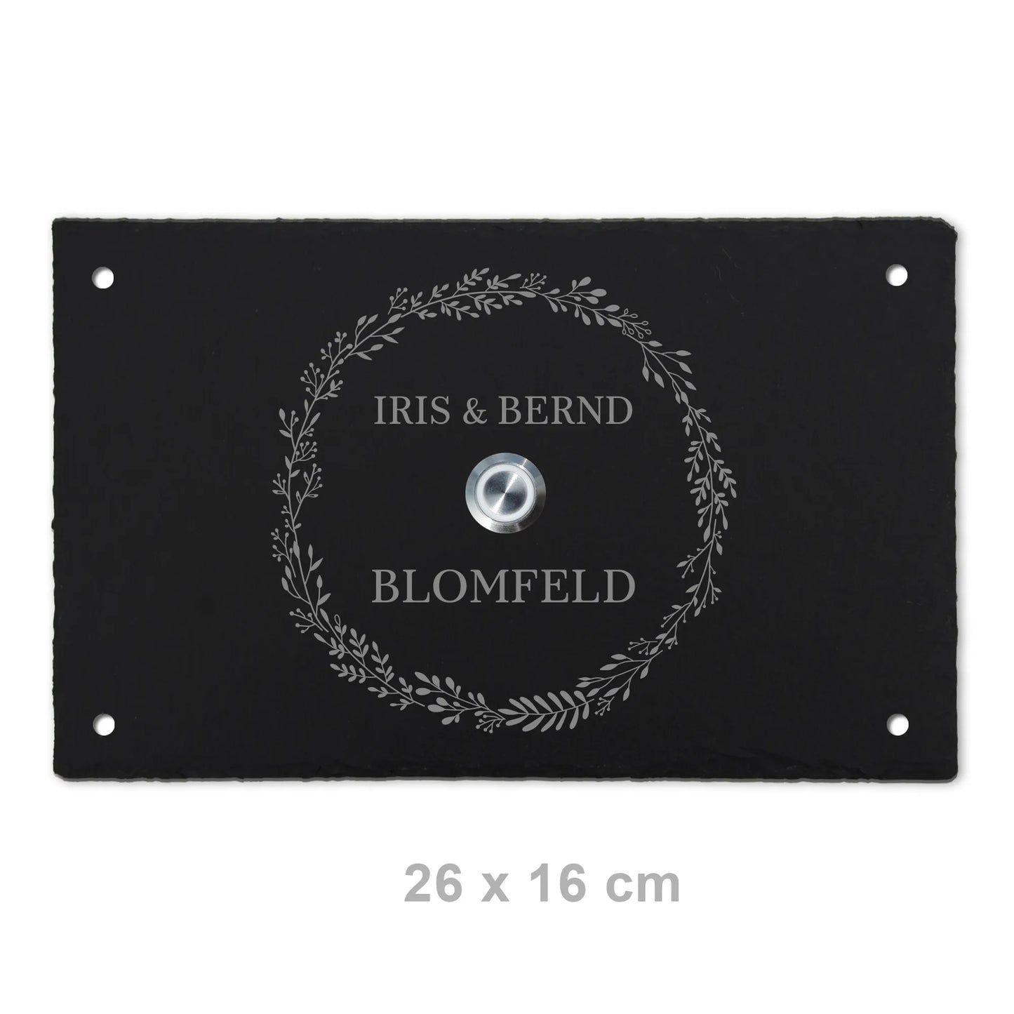 Personalisierbares Klingelschild aus Schiefer - Motiv KRANZ - Jeske Design