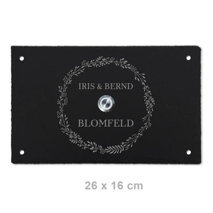 Personalisierbares Klingelschild aus Schiefer - Motiv KRANZ - Jeske Design