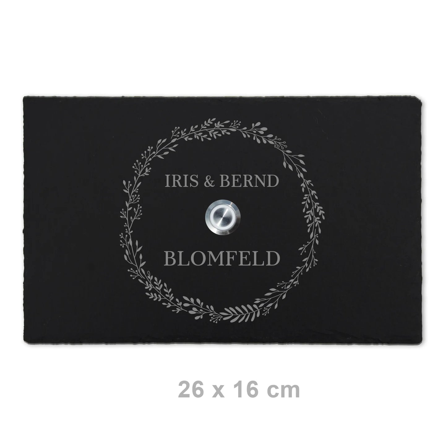 Personalisierbares Klingelschild aus Schiefer - Motiv KRANZ - Jeske Design