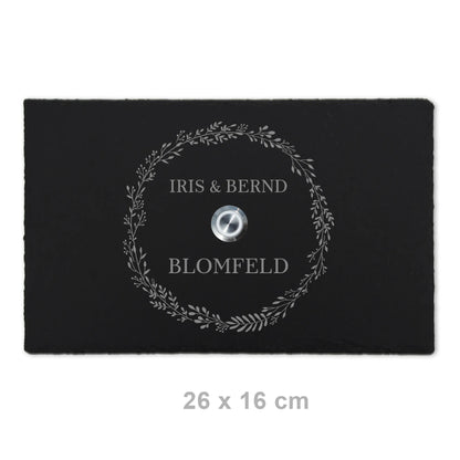 Personalisierbares Klingelschild aus Schiefer - Motiv KRANZ - Jeske Design