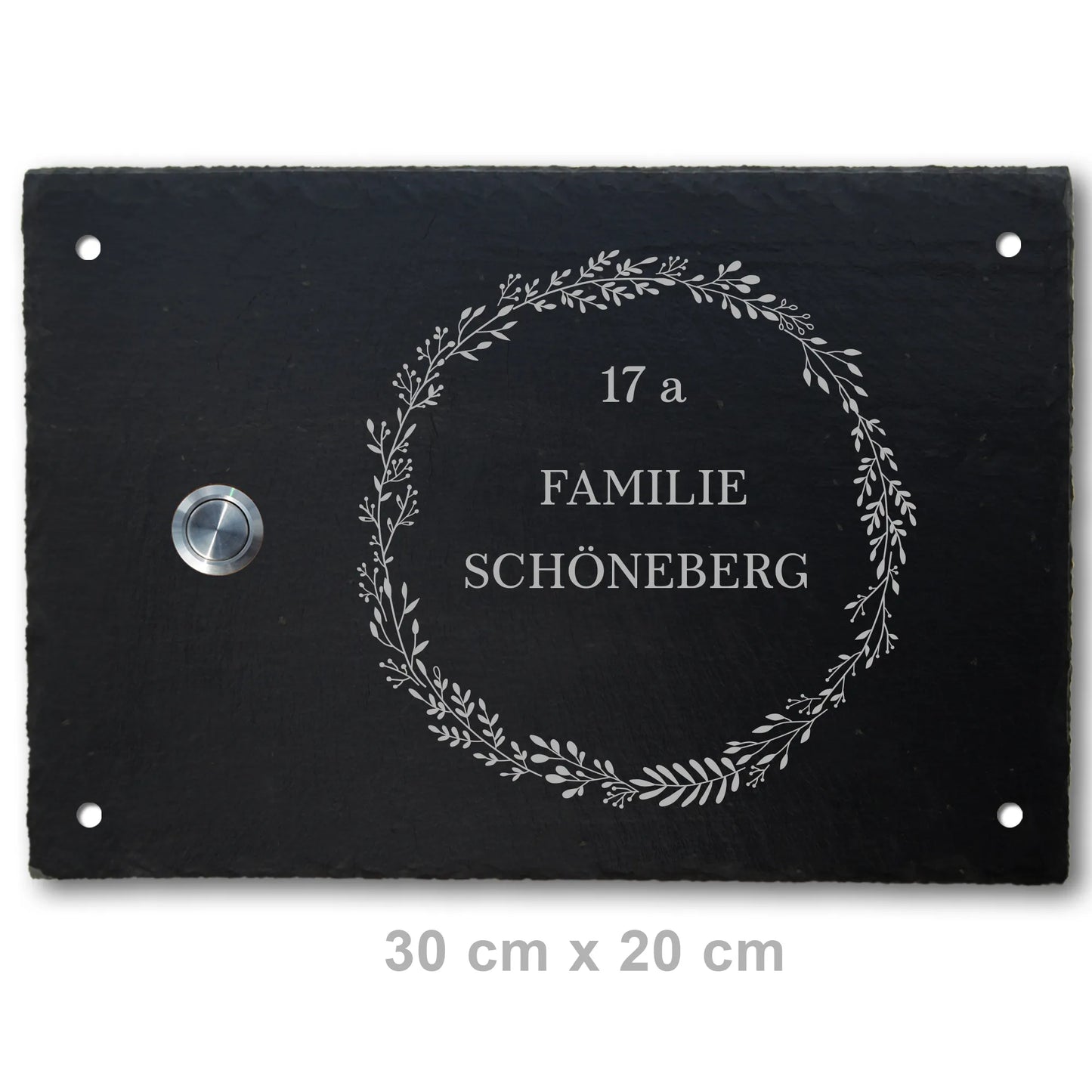 Personalisierbares Klingelschild aus Schiefer - Motiv KRANZ - Jeske Design