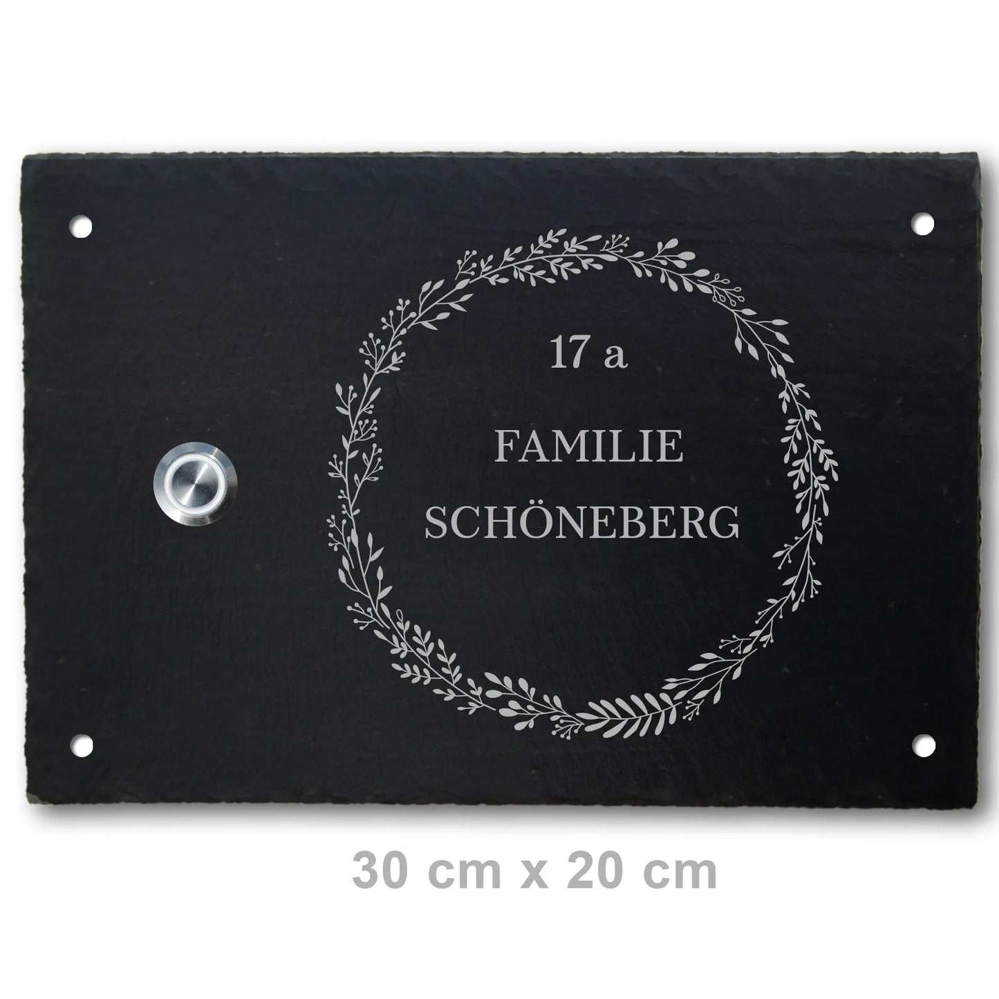 Personalisierbares Klingelschild aus Schiefer - Motiv KRANZ - Jeske Design