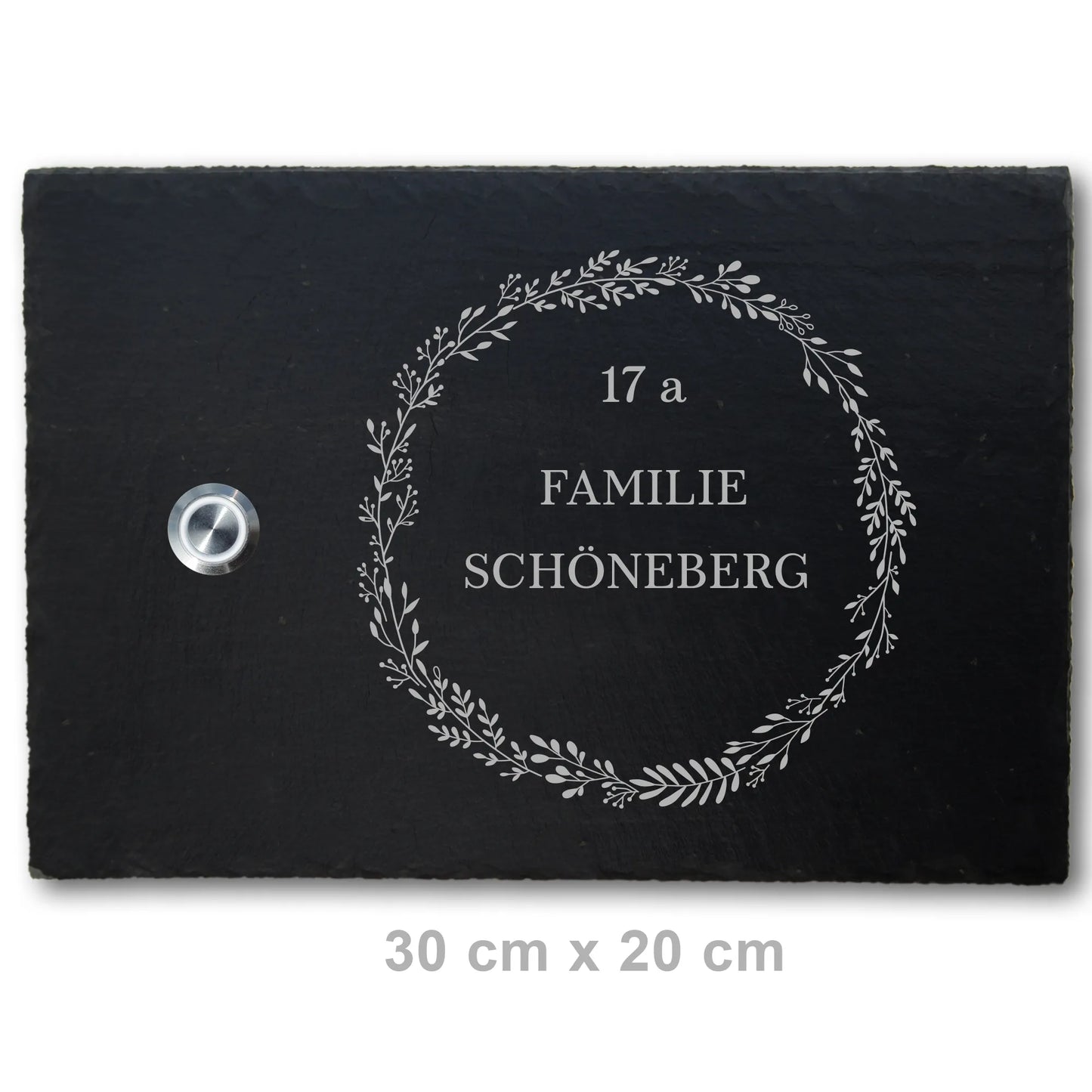 Personalisierbares Klingelschild aus Schiefer - Motiv KRANZ - Jeske Design