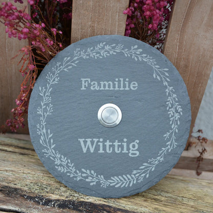 Personalisierbares Klingelschild aus Schiefer - Motiv KRANZ - Jeske Design