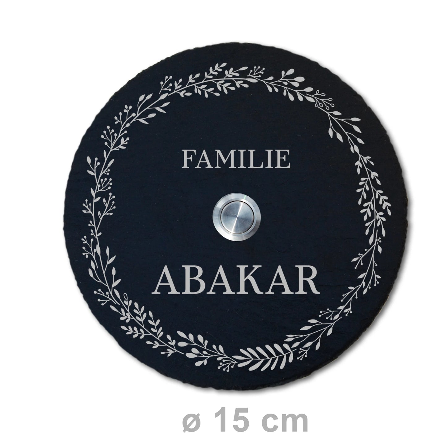 Personalisierbares Klingelschild aus Schiefer - Motiv KRANZ - Jeske Design