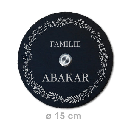 Personalisierbares Klingelschild aus Schiefer - Motiv KRANZ - Jeske Design