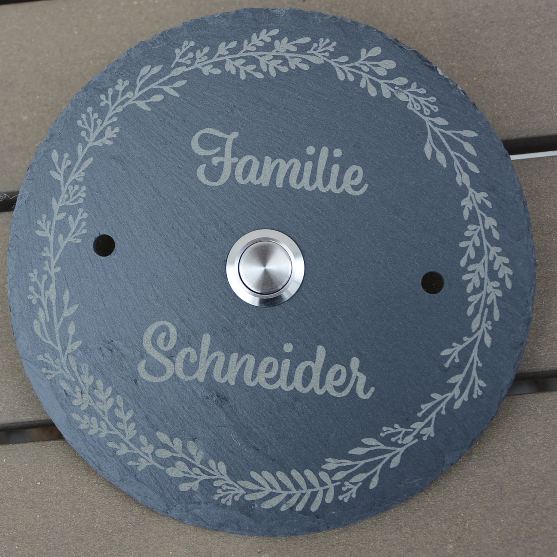 Personalisierbares Klingelschild aus Schiefer - Motiv KRANZ - Jeske Design