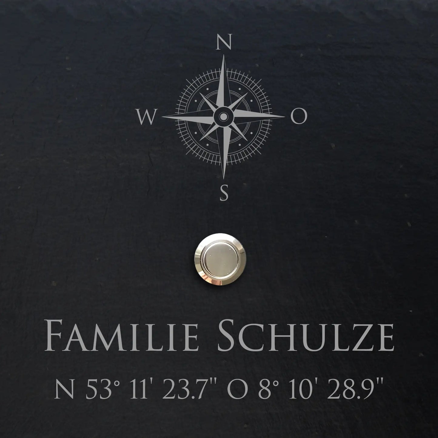 Personalisiertes Klingelschild aus Schiefer - Motiv KOMPASS - Jeske Design