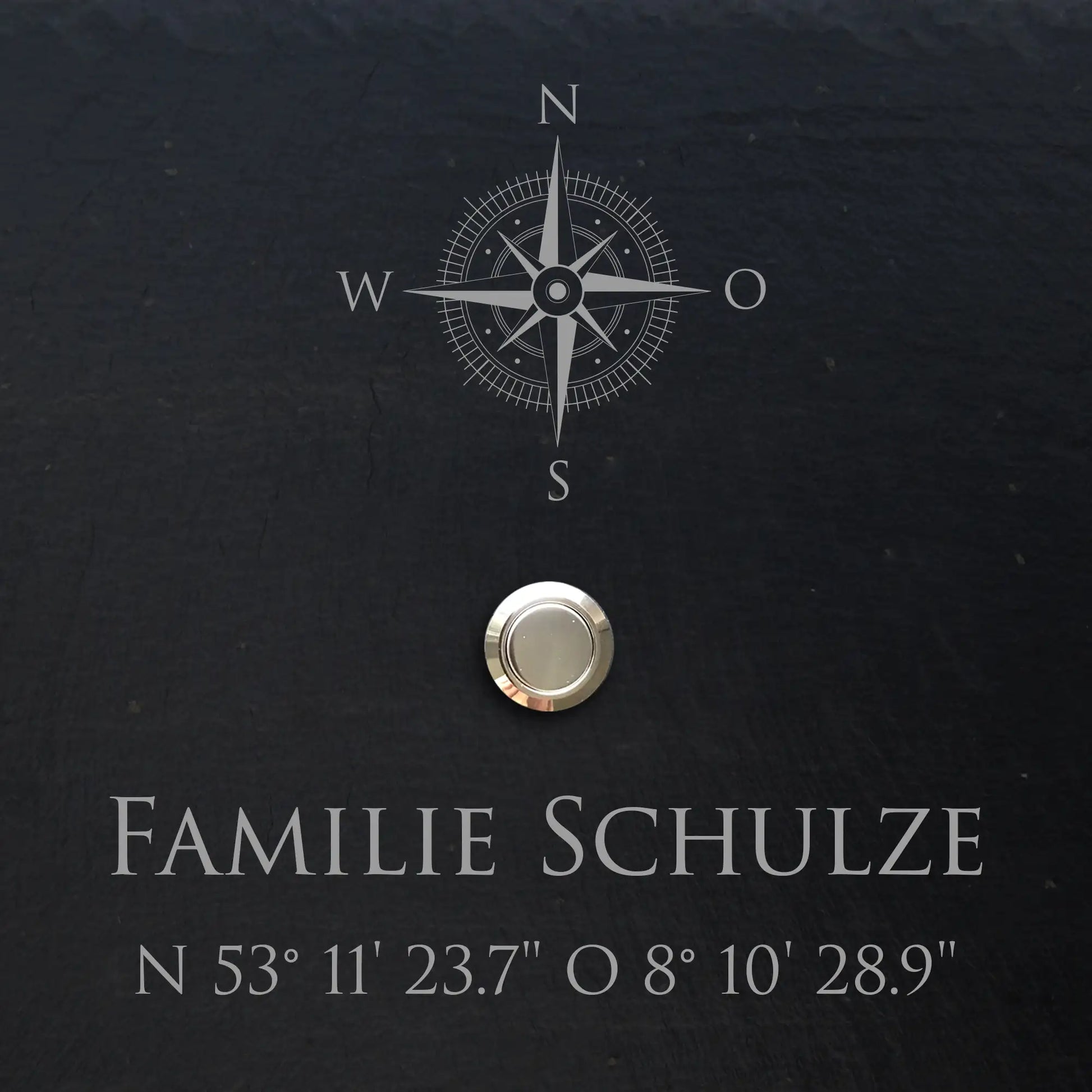 Personalisiertes Klingelschild aus Schiefer - Motiv KOMPASS - Jeske Design
