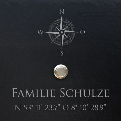 Personalisiertes Klingelschild aus Schiefer - Motiv KOMPASS - Jeske Design
