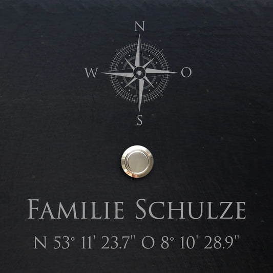 Personalisiertes Klingelschild aus Schiefer - Motiv KOMPASS - Jeske Design