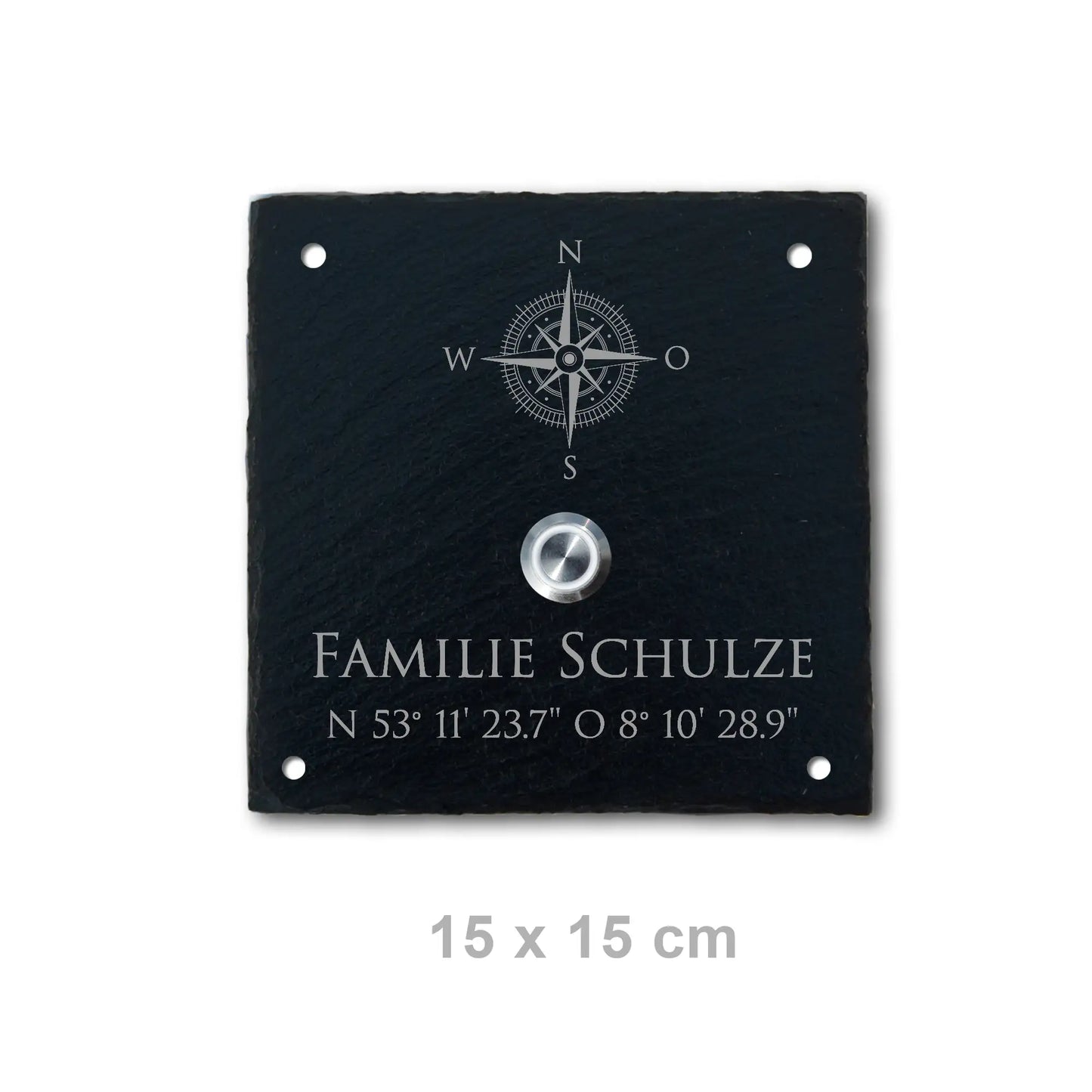 Personalisiertes Klingelschild aus Schiefer - Motiv KOMPASS - Jeske Design