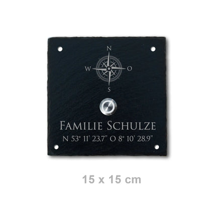 Personalisiertes Klingelschild aus Schiefer - Motiv KOMPASS - Jeske Design