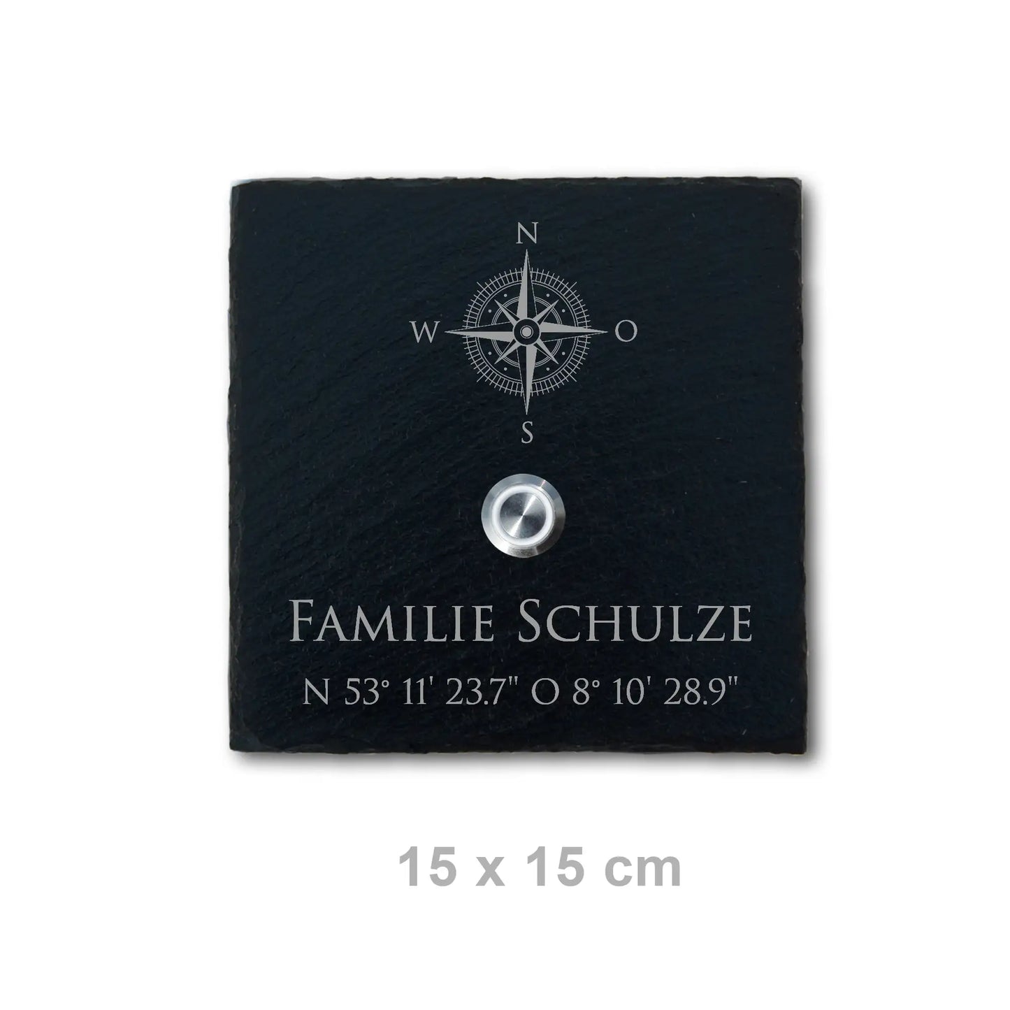 Personalisiertes Klingelschild aus Schiefer - Motiv KOMPASS - Jeske Design