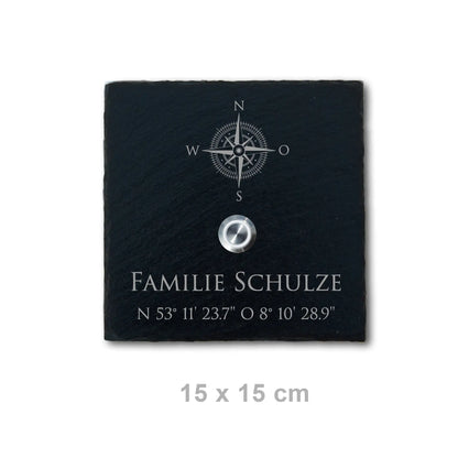Personalisiertes Klingelschild aus Schiefer - Motiv KOMPASS - Jeske Design