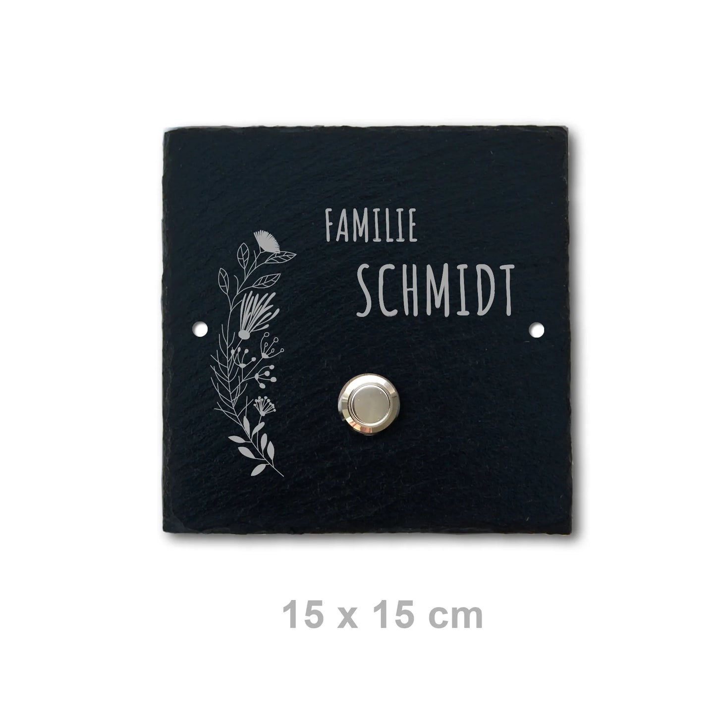 Klingelschild aus Schiefer - Motiv FLORALseite - Jeske Design