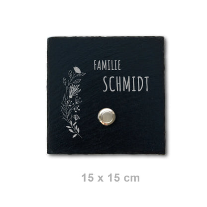 Klingelschild aus Schiefer - Motiv FLORALseite - Jeske Design