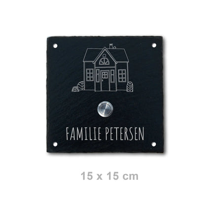 Klingelschild aus Schiefer - Motiv SCHWEDENHAUS - Jeske Design