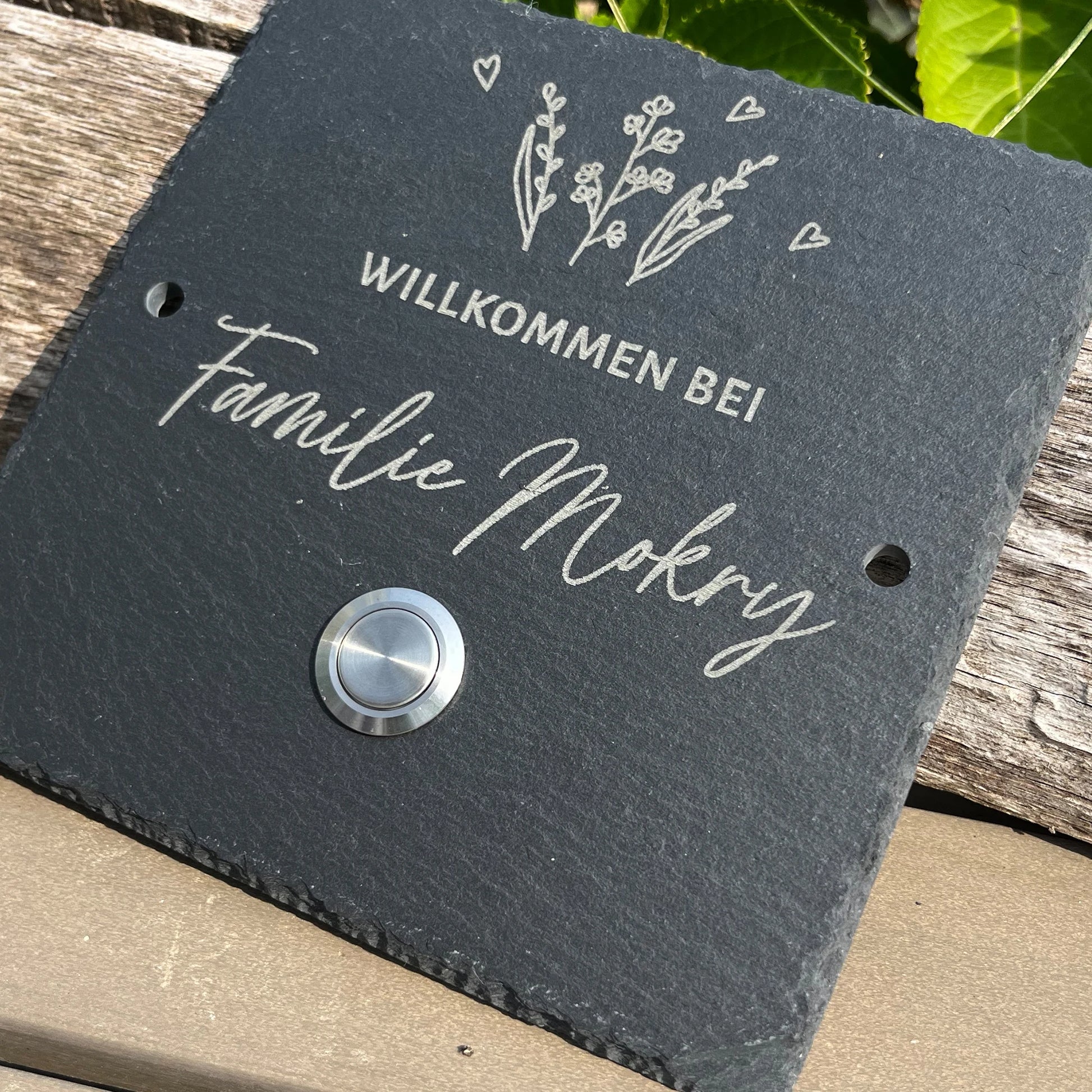 Klingelschild aus Schiefer - Motiv WIESE - Jeske Design
