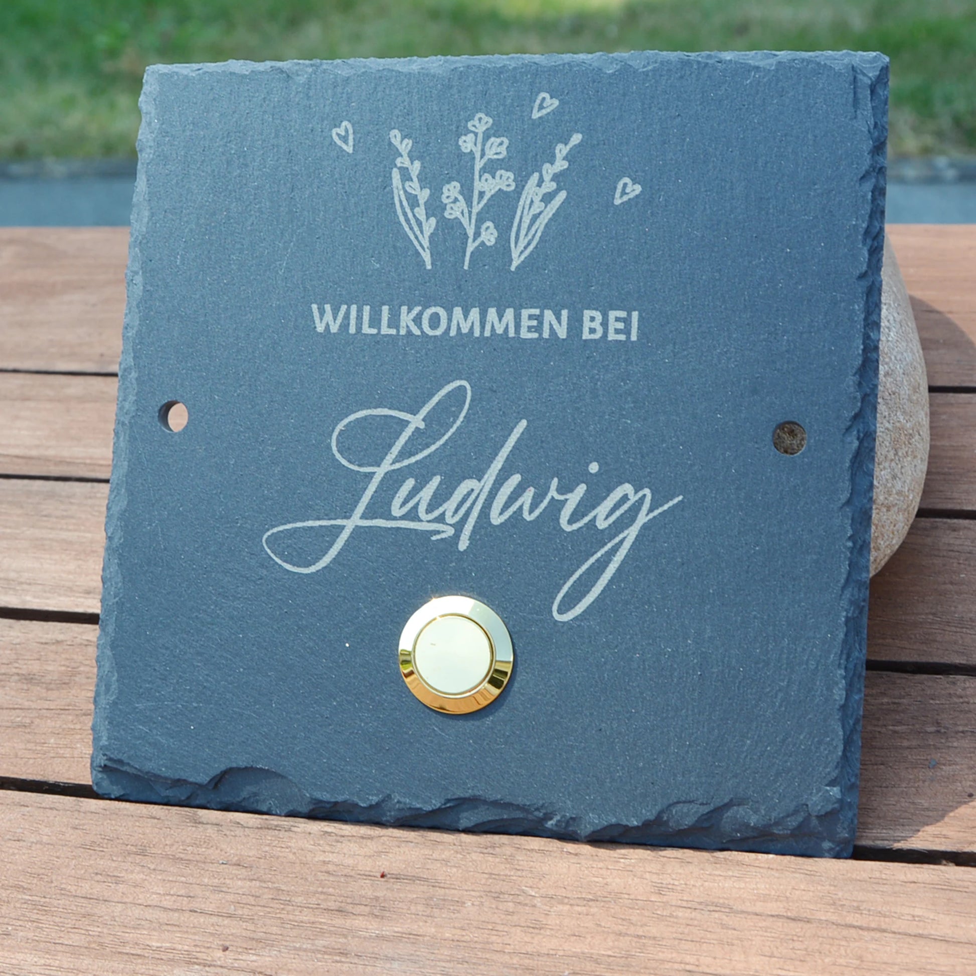 Klingelschild aus Schiefer - Motiv WIESE - Jeske Design