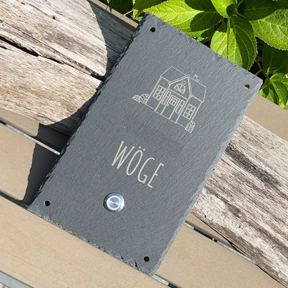 Klingelschild aus Schiefer - Motiv SCHWEDENHAUS - Jeske Design