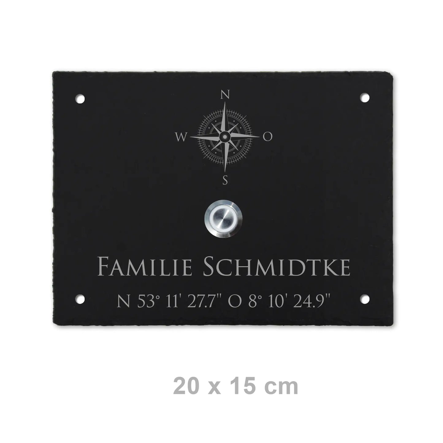 Personalisiertes Klingelschild aus Schiefer - Motiv KOMPASS - Jeske Design