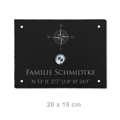 Personalisiertes Klingelschild aus Schiefer - Motiv KOMPASS - Jeske Design