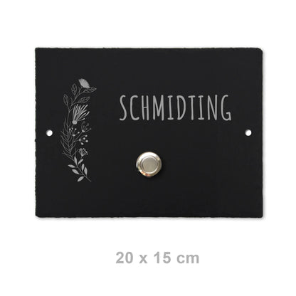 Klingelschild aus Schiefer - Motiv FLORALseite - Jeske Design