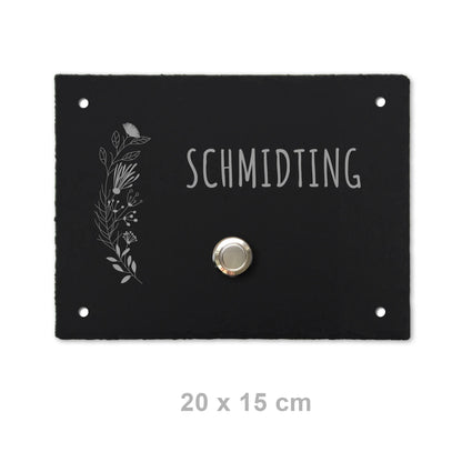 Klingelschild aus Schiefer - Motiv FLORALseite - Jeske Design