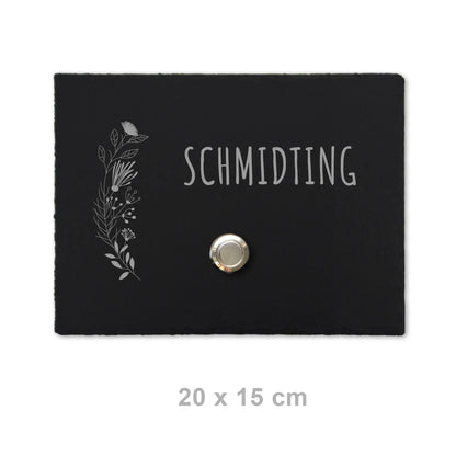 Klingelschild aus Schiefer - Motiv FLORALseite - Jeske Design