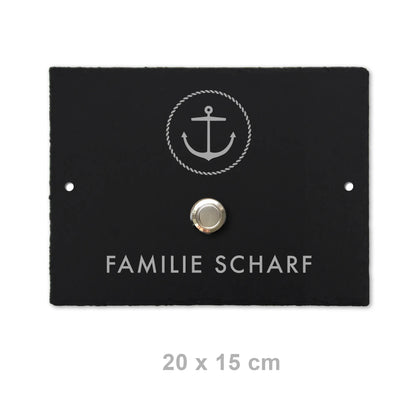 Klingelschild aus Schiefer - Motiv ANKER - Jeske Design