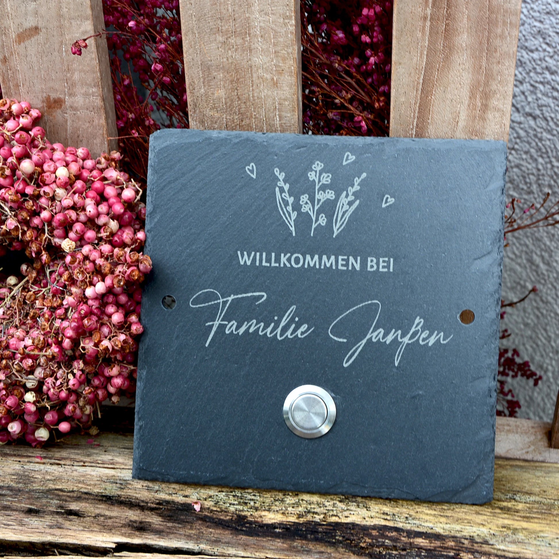 Klingelschild aus Schiefer - Motiv WIESE - Jeske Design