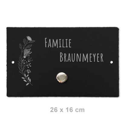 Klingelschild aus Schiefer - Motiv FLORALseite - Jeske Design