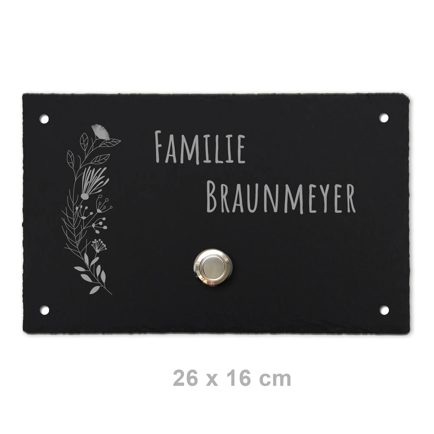 Klingelschild aus Schiefer - Motiv FLORALseite - Jeske Design