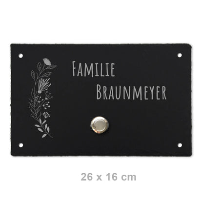 Klingelschild aus Schiefer - Motiv FLORALseite - Jeske Design