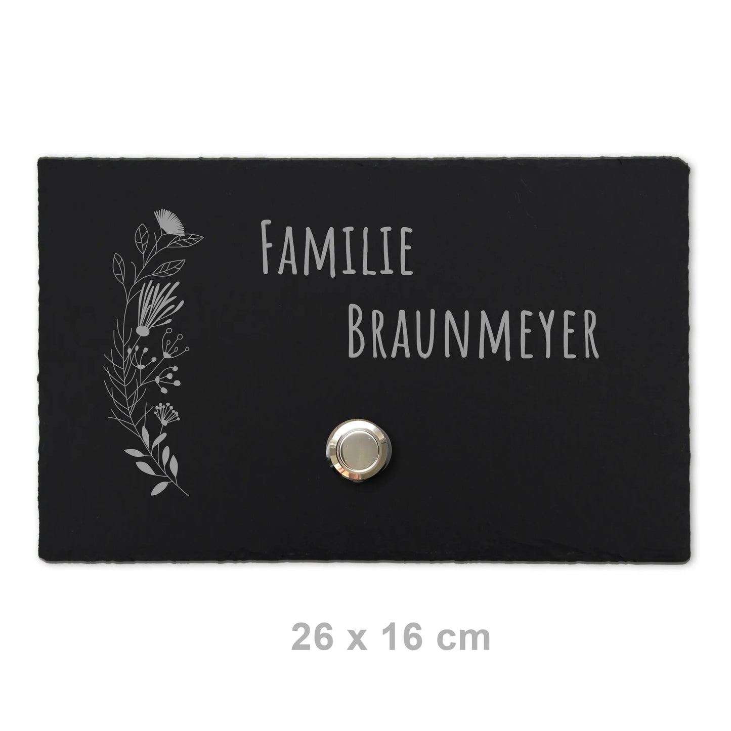 Klingelschild aus Schiefer - Motiv FLORALseite - Jeske Design