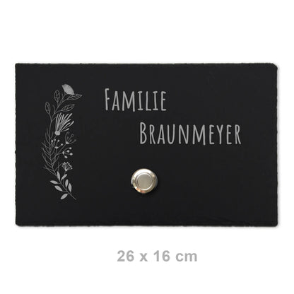 Klingelschild aus Schiefer - Motiv FLORALseite - Jeske Design