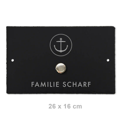 Klingelschild aus Schiefer - Motiv ANKER - Jeske Design