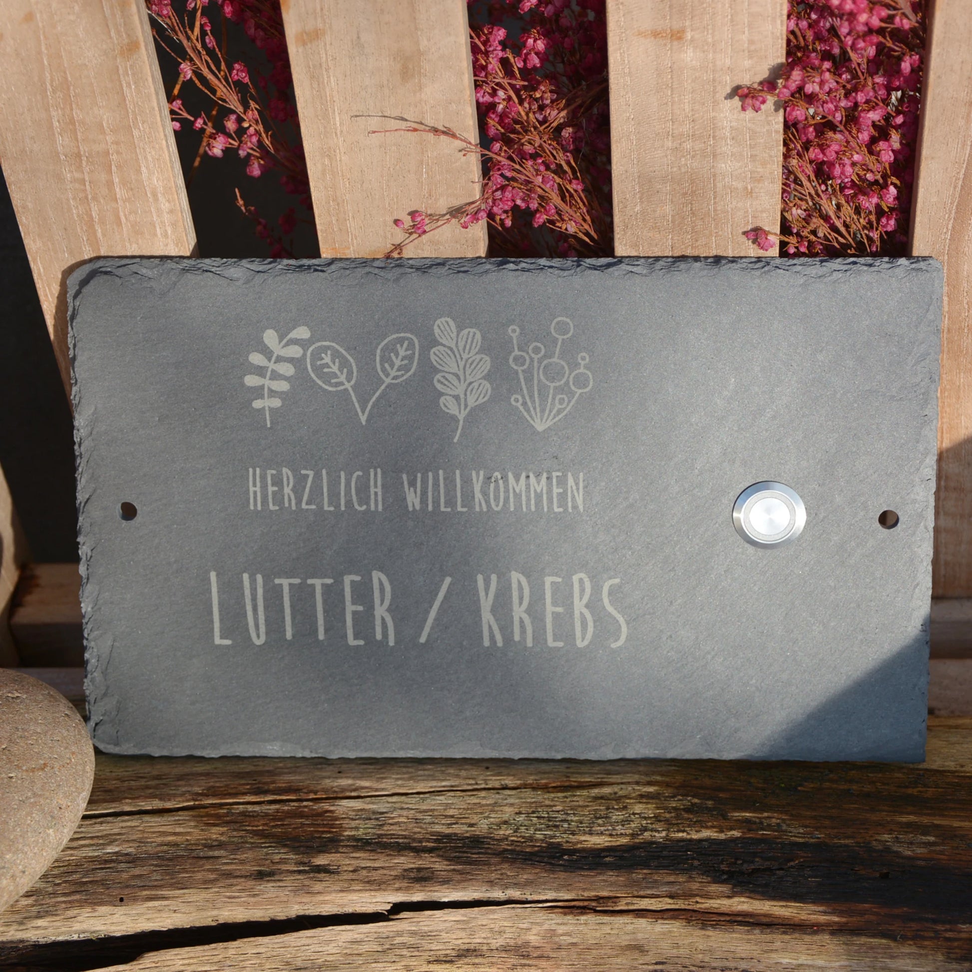 Klingelschild aus Schiefer - Motiv HARMS - Jeske Design