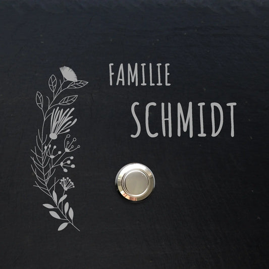 Klingelschild aus Schiefer - Motiv FLORALseite - Jeske Design