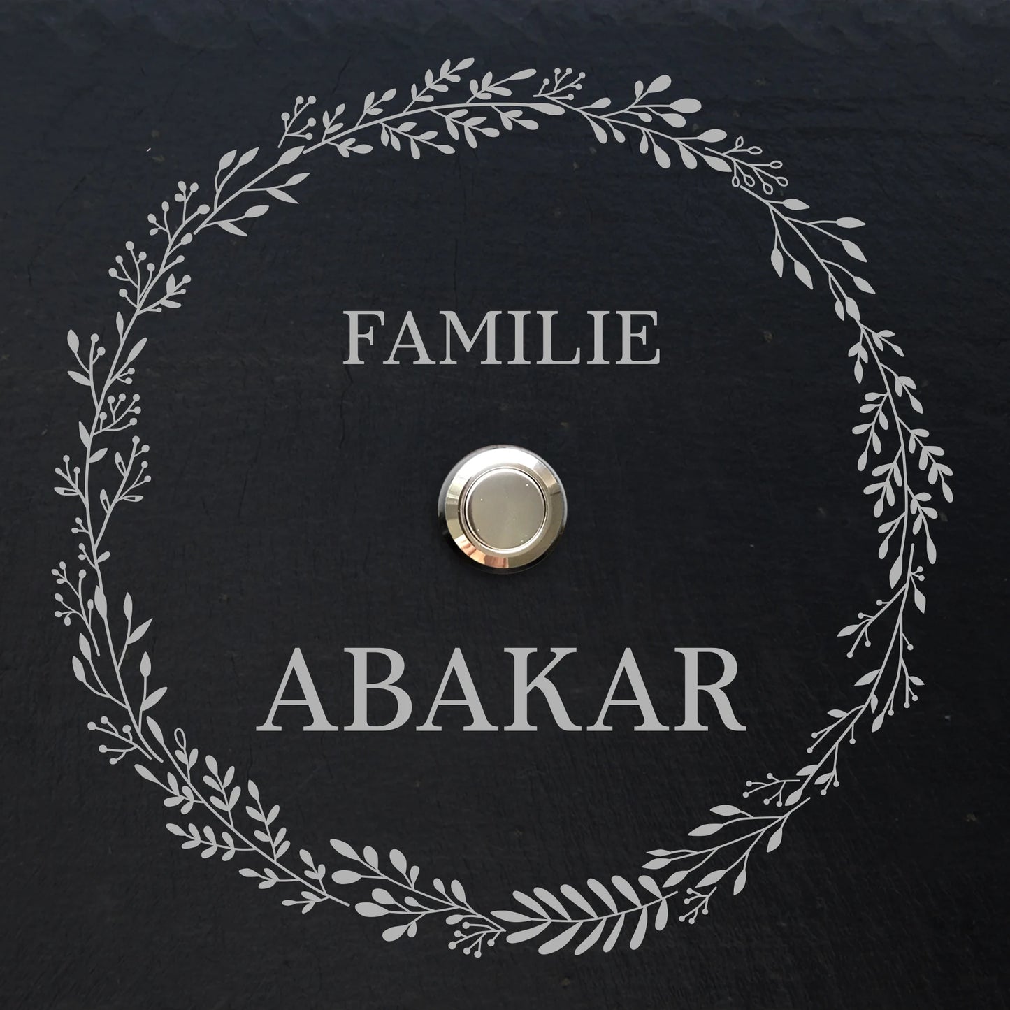 Personalisierbares Klingelschild aus Schiefer - Motiv KRANZ - Jeske Design