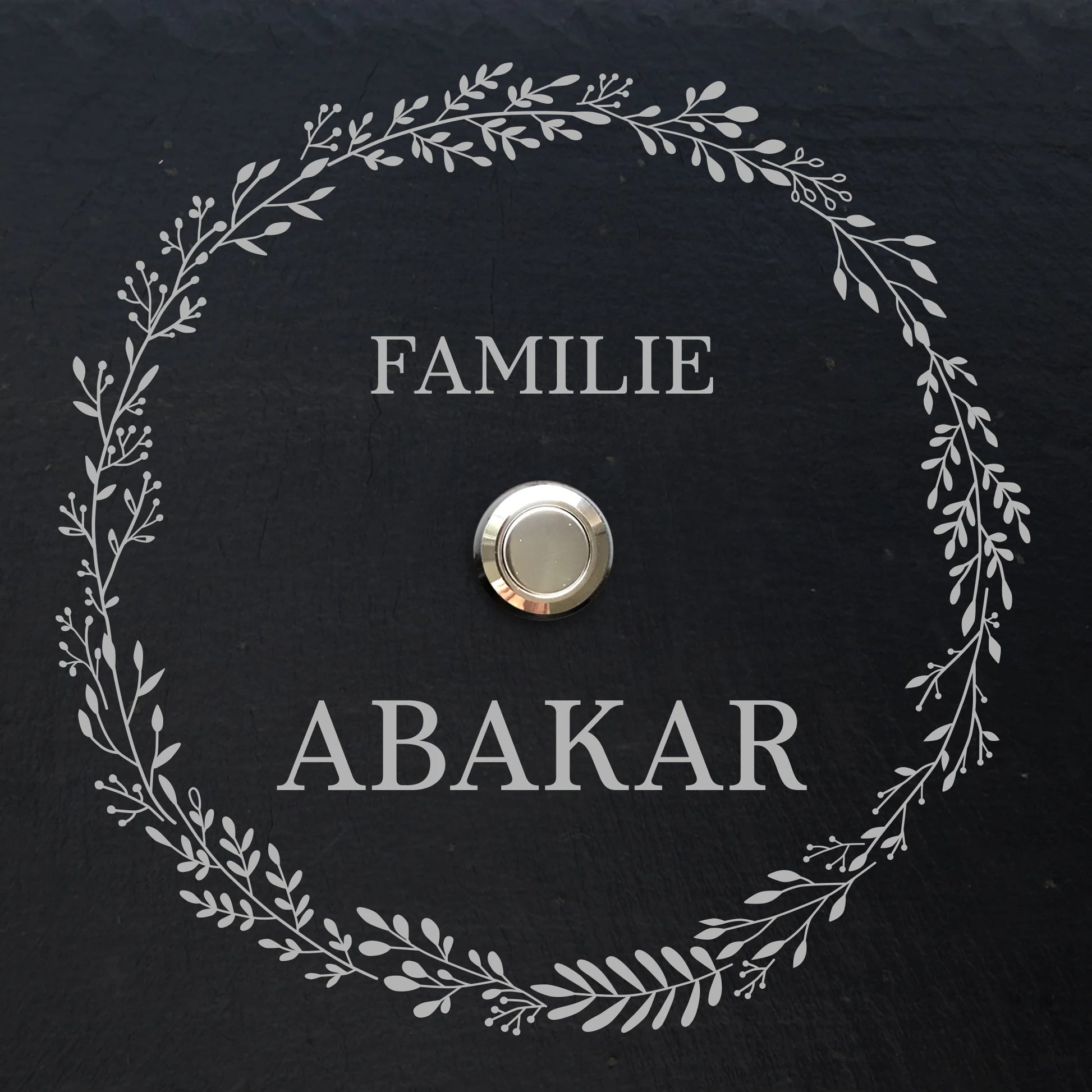 Personalisierbares Klingelschild aus Schiefer - Motiv KRANZ - Jeske Design