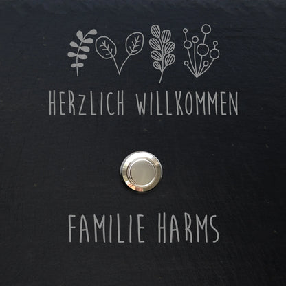 Klingelschild aus Schiefer - Motiv HARMS - Jeske Design