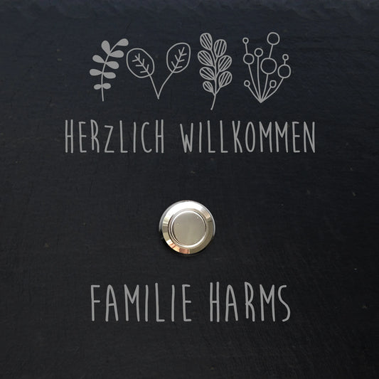 Klingelschild aus Schiefer - Motiv HARMS - Jeske Design
