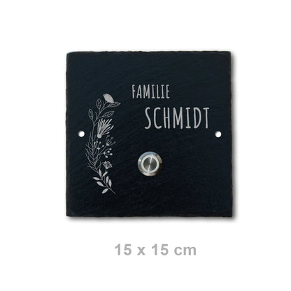 Klingelschild aus Schiefer - Motiv FLORALseite - Jeske Design