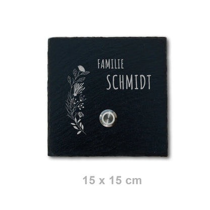 Klingelschild aus Schiefer - Motiv FLORALseite - Jeske Design