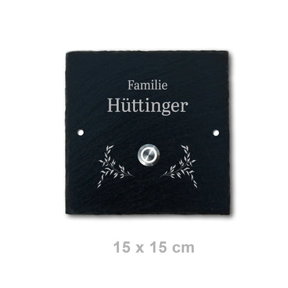 Klingelschild aus Schiefer - Motiv HÜTTINGER - Jeske Design