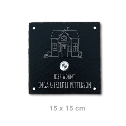 Klingelschild aus Schiefer - Motiv SCHWEDENHAUS - Jeske Design