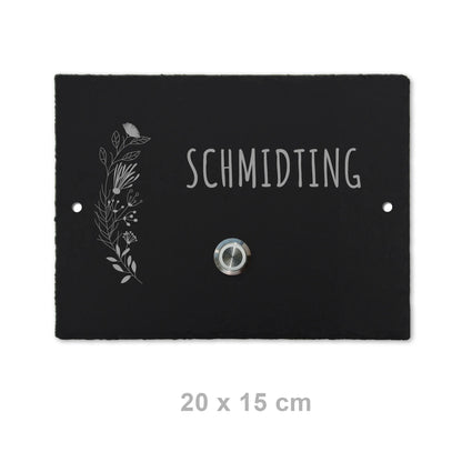 Klingelschild aus Schiefer - Motiv FLORALseite - Jeske Design