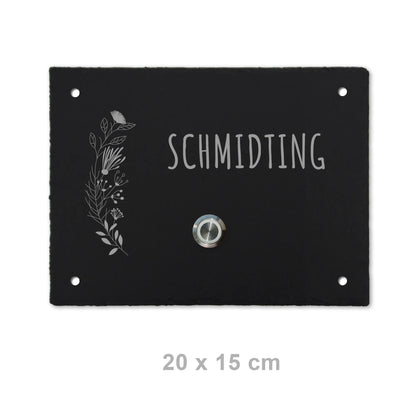 Klingelschild aus Schiefer - Motiv FLORALseite - Jeske Design